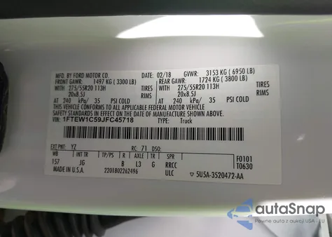 2018 Ford F-150 Xl z USA, uszkodzony, nr VIN 1FTEW1C59JFC45718